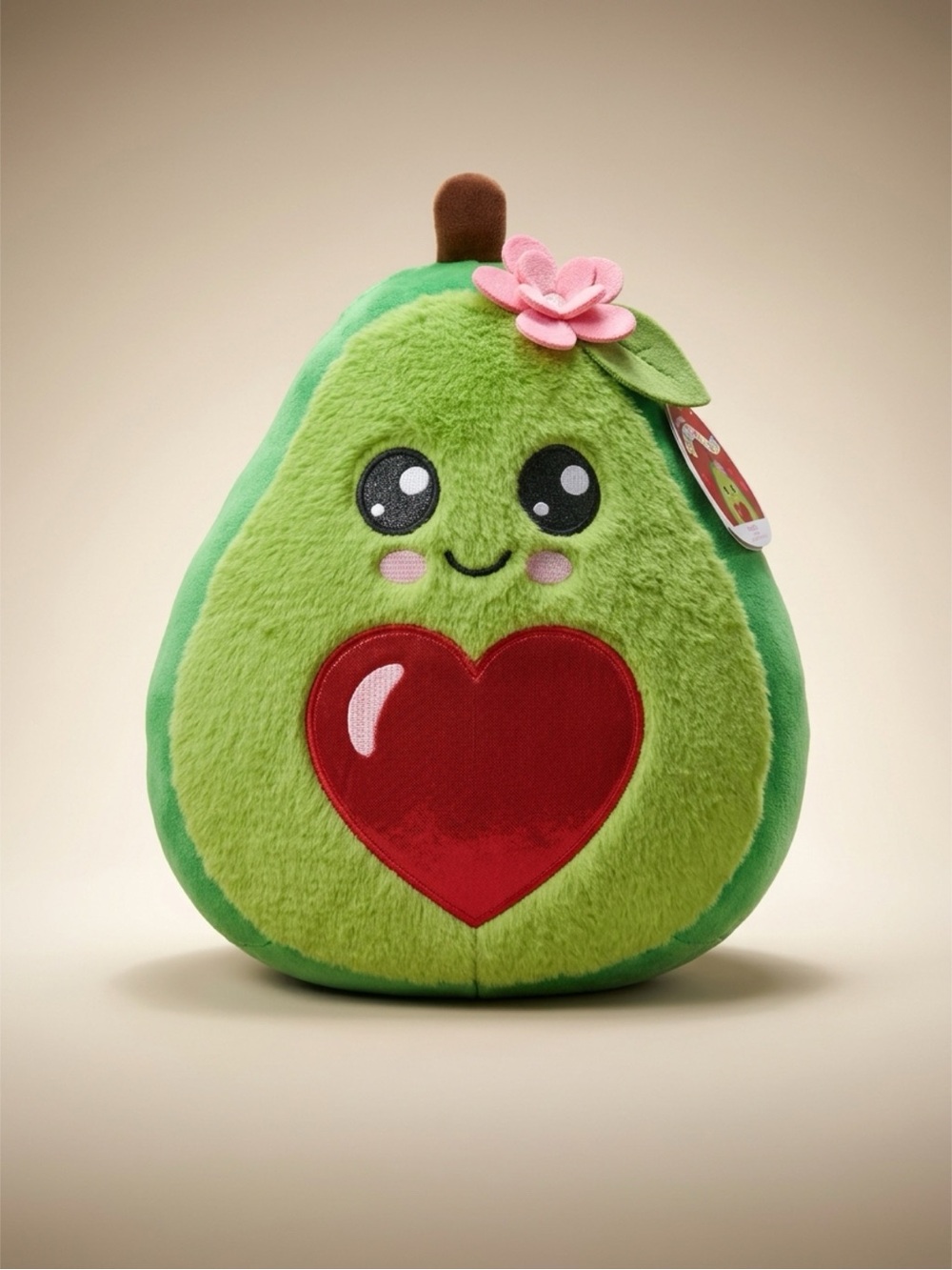 Plush Avocado Love Pillow - Green with Red Heart
